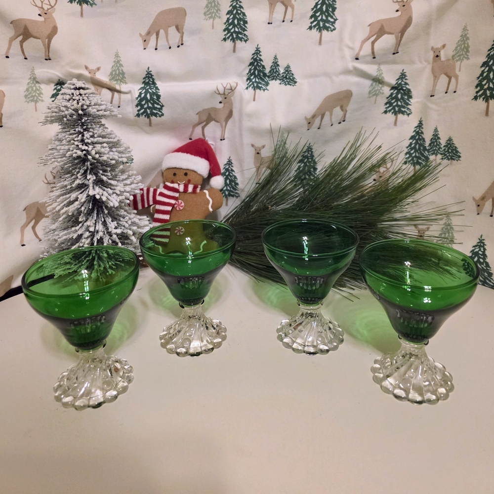 Anchor Hocking 4 Piece Emerald Green Burple Small Sherbet Glasses